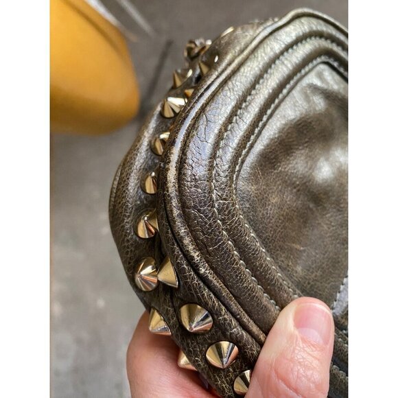 Rebecca Minkoff Leather Studded Crossbody Olive Green Gold Chain Tassel Grunge - Picture 14 of 16